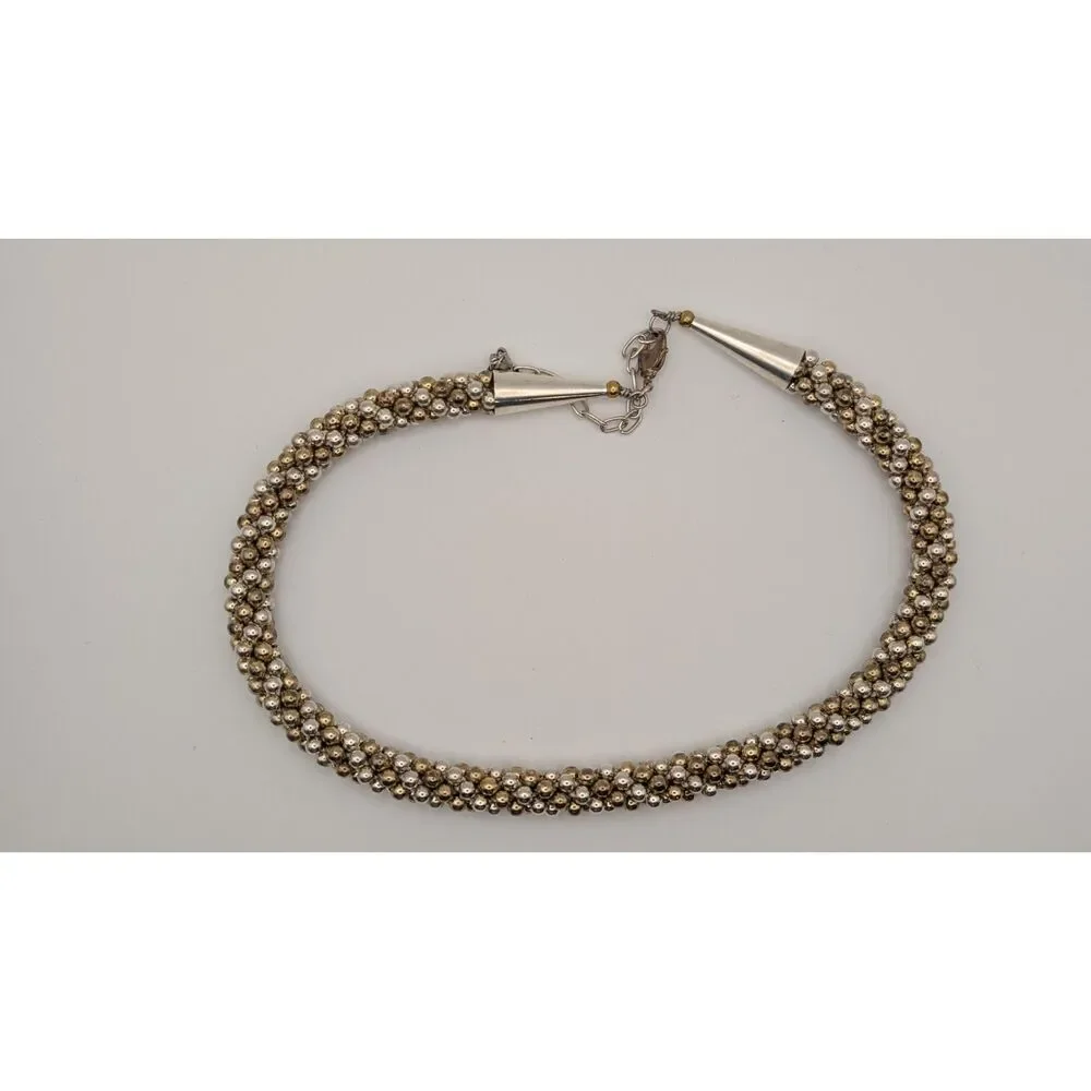 Vintage Twisted Bead Choker Necklace Silver & Gold Tone
